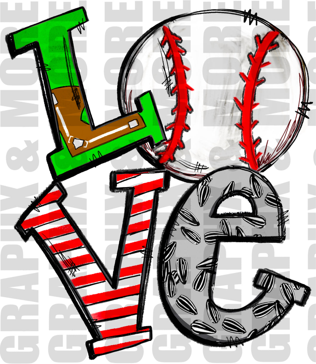 LOVE Baseball PNG | Sublimation Design | Hand Drawn