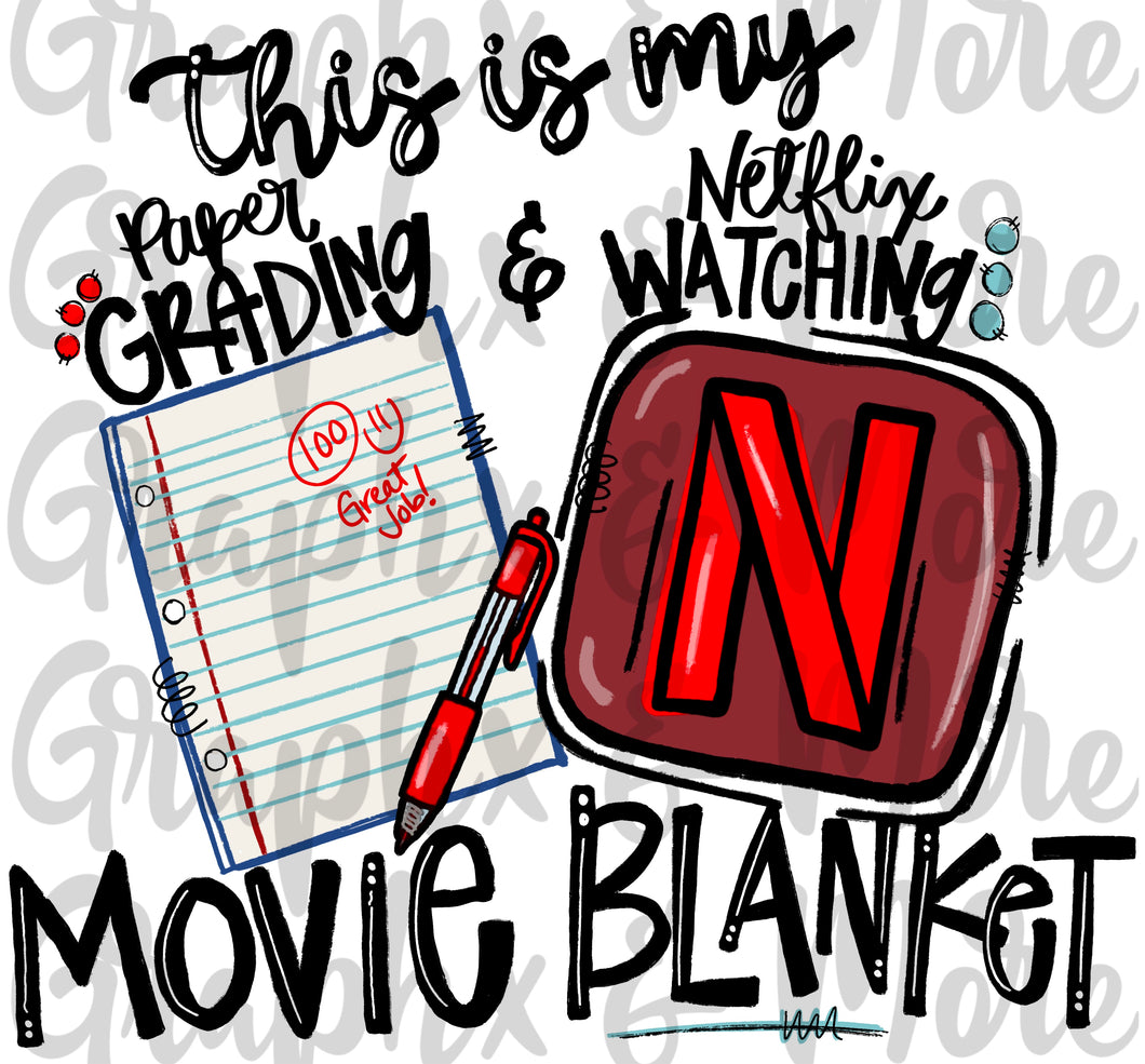 Teacher Movie Watching Blanket PNG | Sublimation Design | Hand Drawn