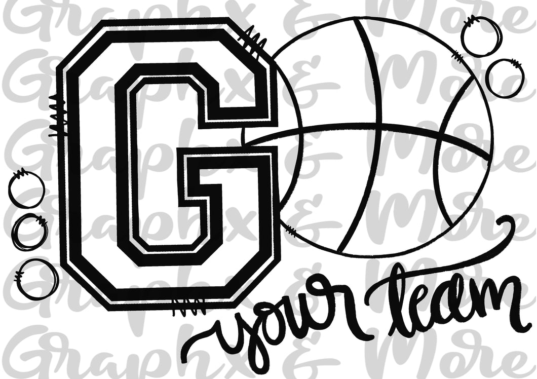 Single Color GO Team (Basketball) PNG | Sublimation Design | Hand Drawn