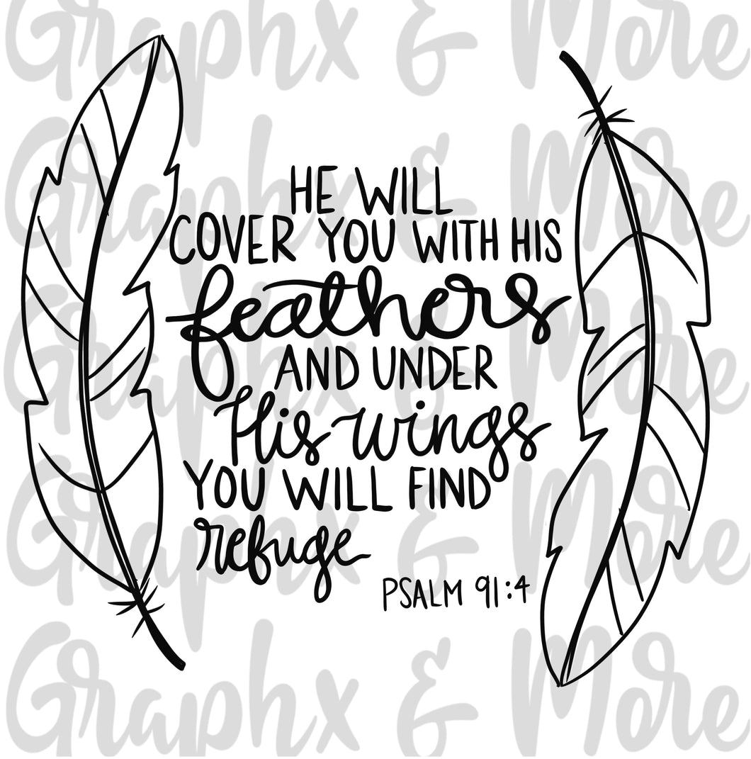 Single Color Feathers PNG | Psalm 91:4 | Hand Drawn | Sublimation Design