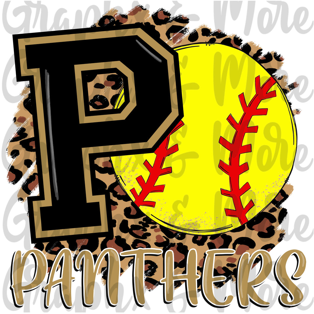 Panthers Softball PNG | Gold & Black | Sublimation Design | Hand Drawn