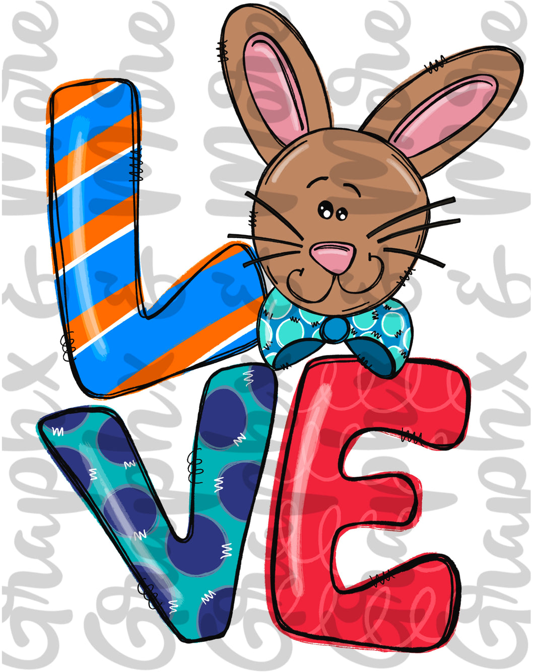 LOVE Boy Bunny PNG | Sublimation Design | Hand Drawn