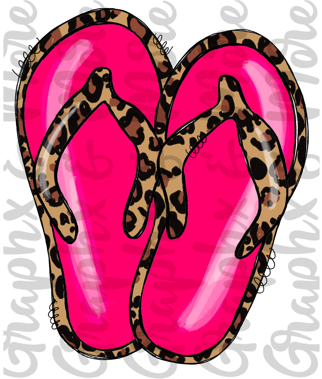 Pink and Leopard Flip Flops PNG | Sublimation Design | Hand Drawn