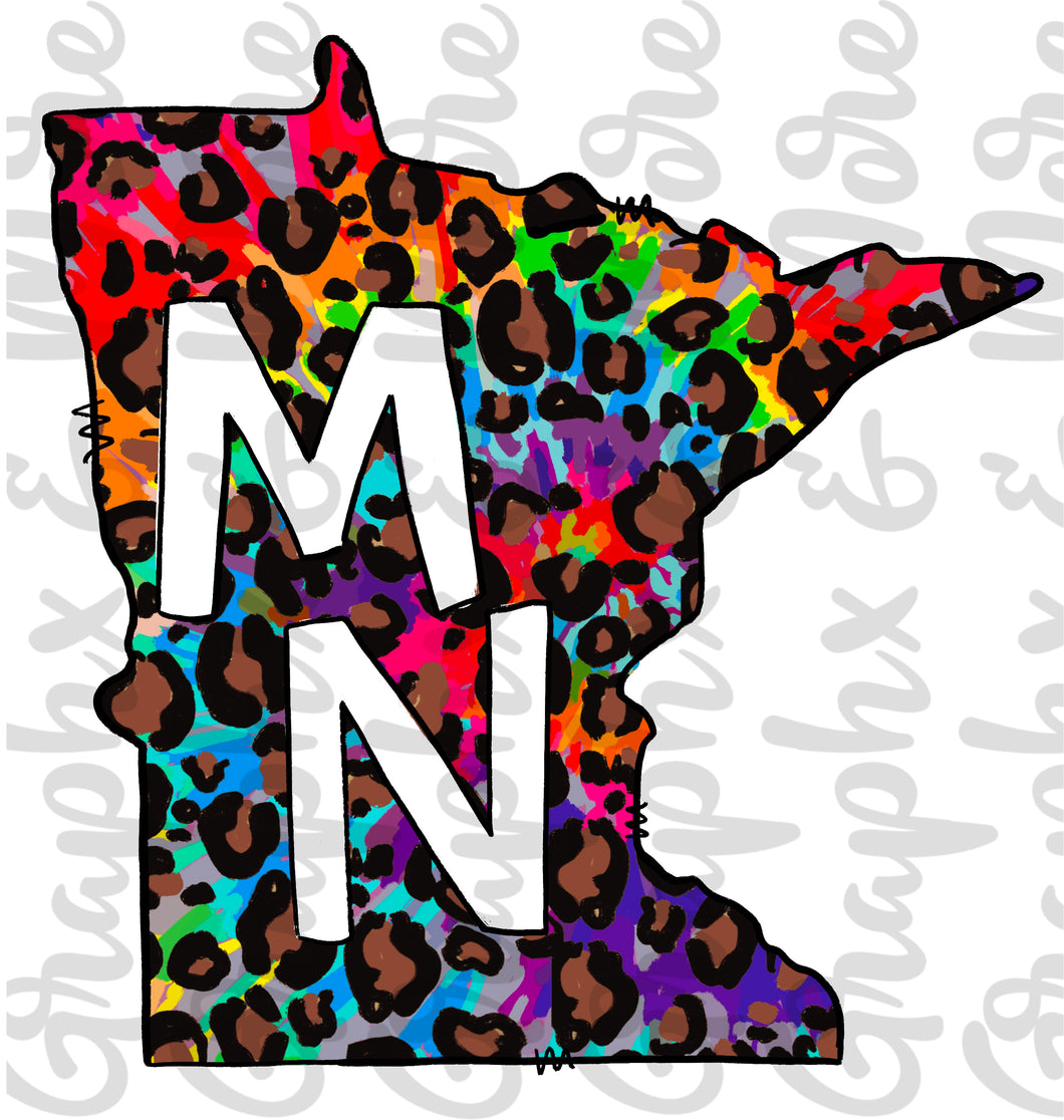 Leopard Tie Dye MN PNG | Minnesota | Sublimation Design | Hand Drawn