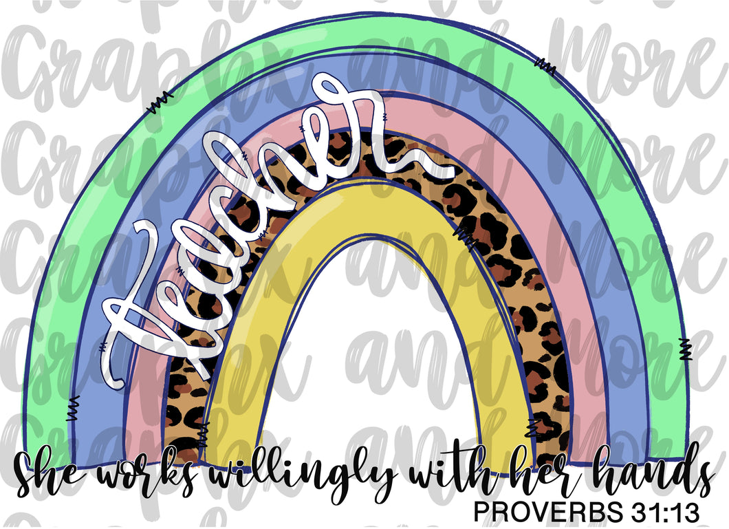 Teacher Rainbow PNG | Hand Drawn | Sublimation Design