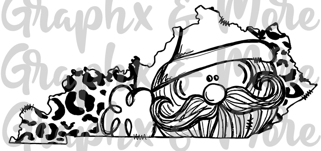Single Color Leopard Santa Kentucky PNG | KY | Sublimation Design | Hand Drawn