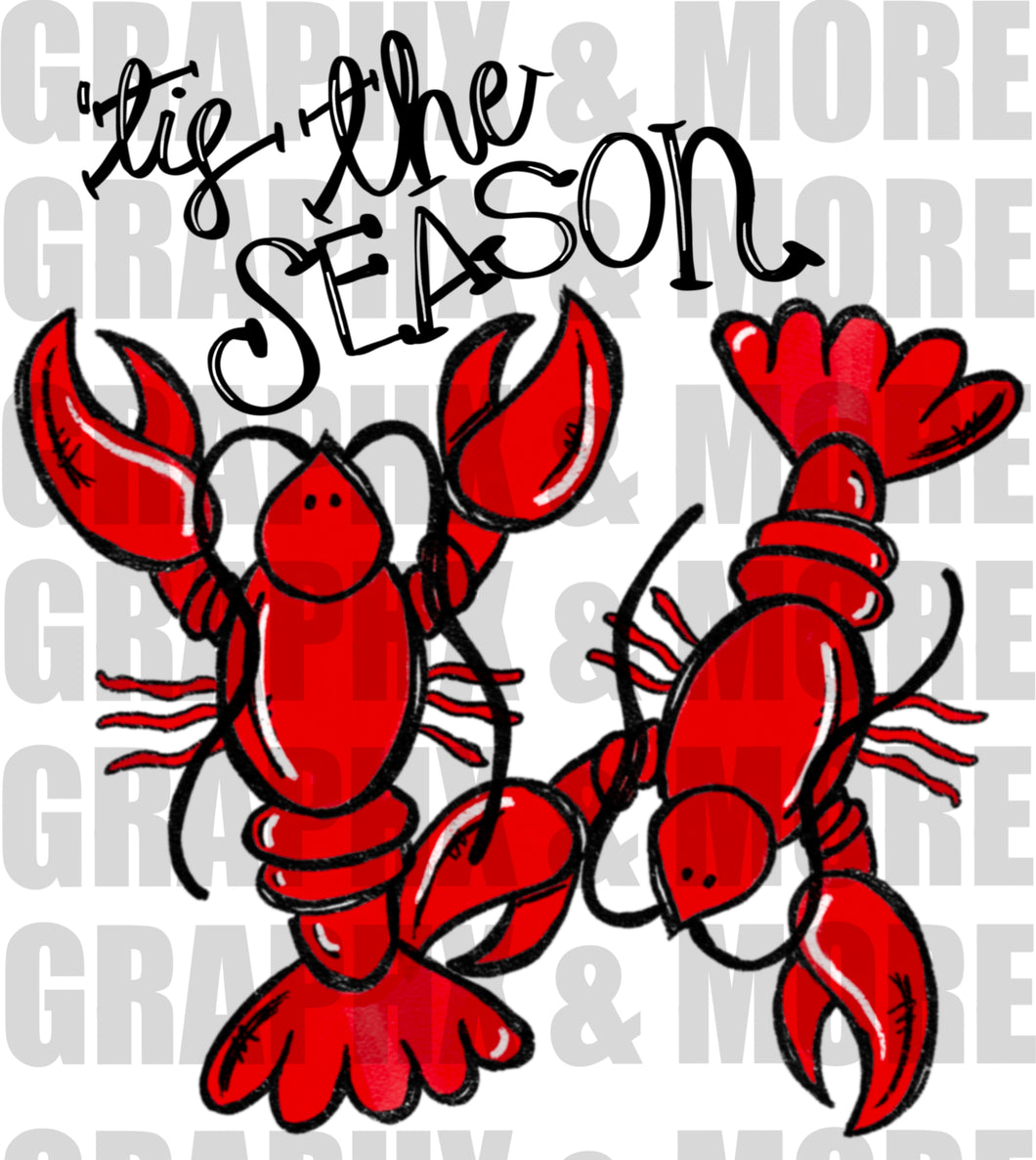 Tis the Season Crawfish PNG | Hand Drawn | Sublimation Design