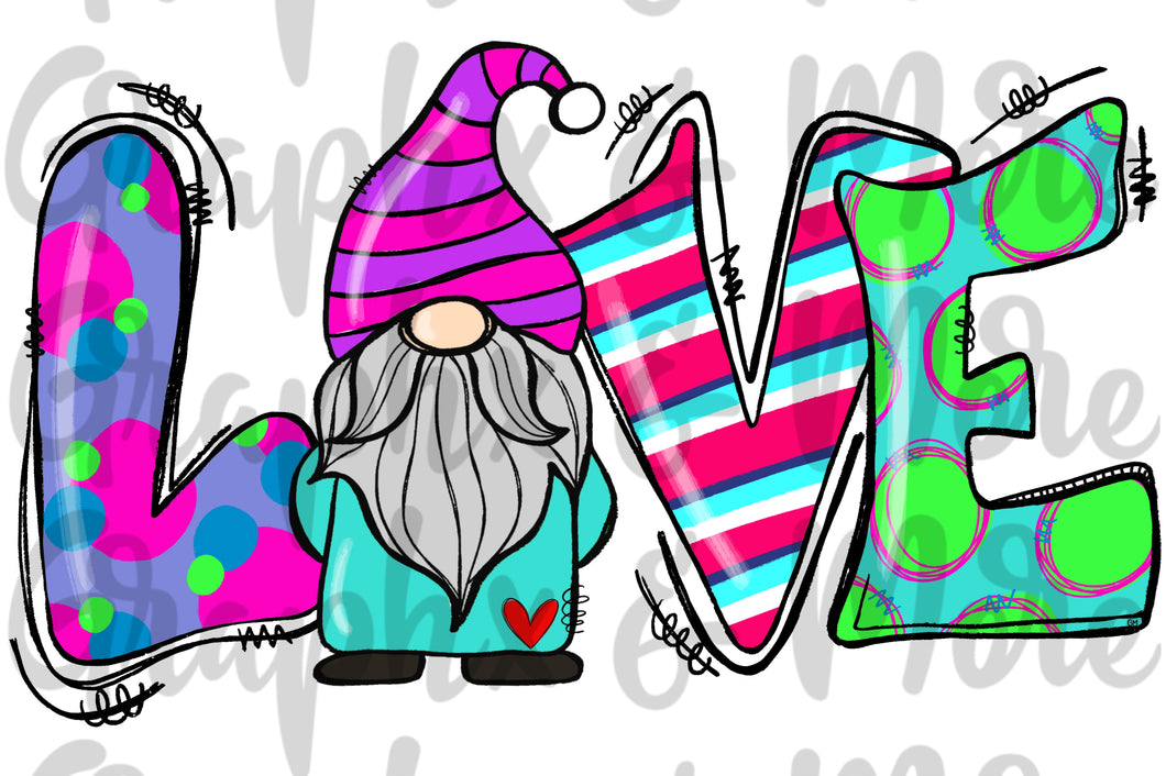 Love Gnome PNG | Sublimation Design | Hand Drawn