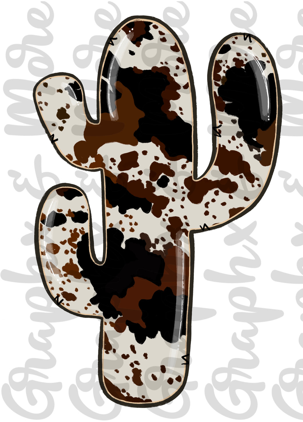 Cow Print Cactus PNG | Sublimation Design | Hand Drawn