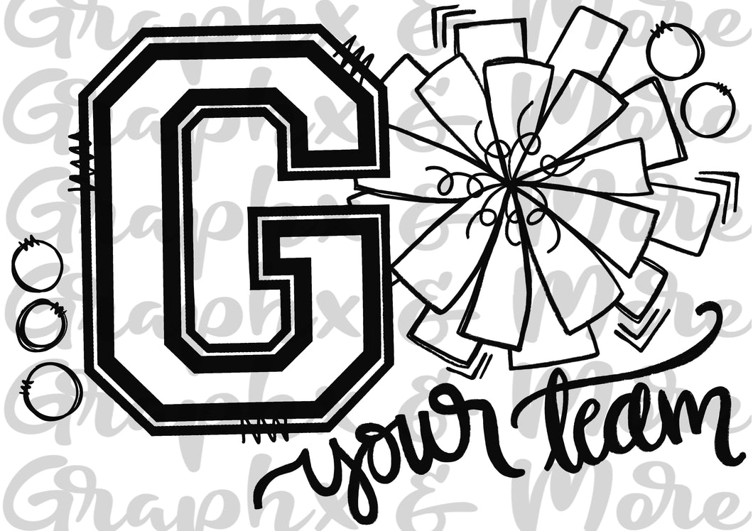 Single Color GO Team (Cheerleading) PNG | Sublimation Design | Hand Drawn