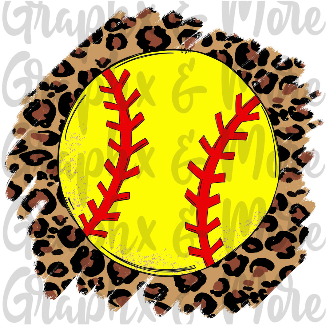 Softball on Leopard PNG | Sublimation Design | Hand Drawn