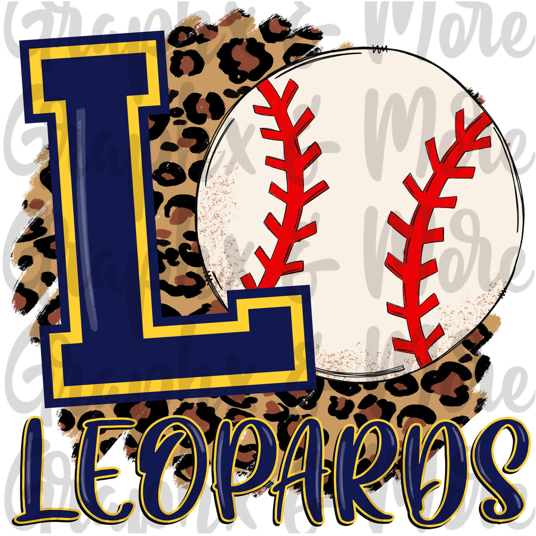 Leopards Baseball PNG | Navy & Yellow Gold | Sublimation Design | Hand Drawn