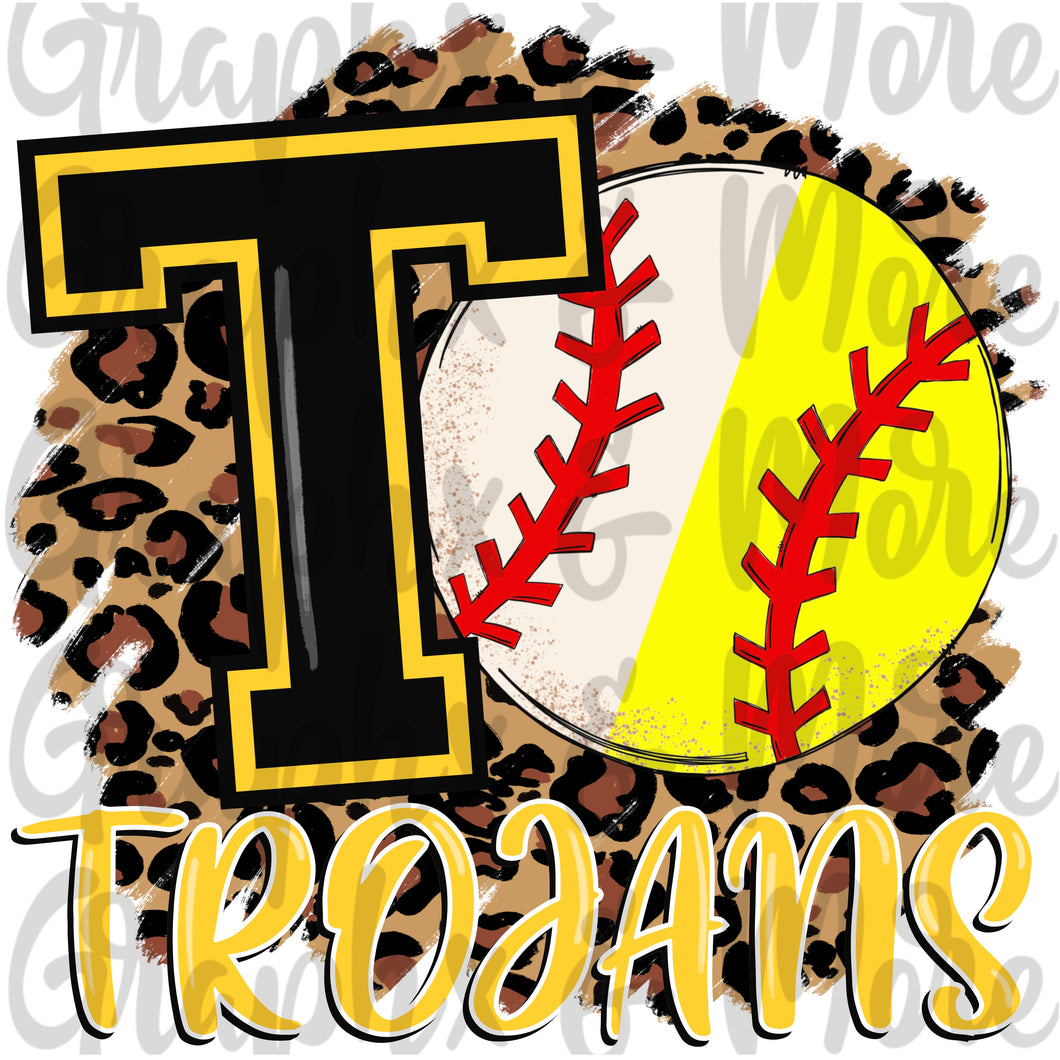 Trojans Baseball/Softball Split PNG | Sublimation Design | Hand Drawn