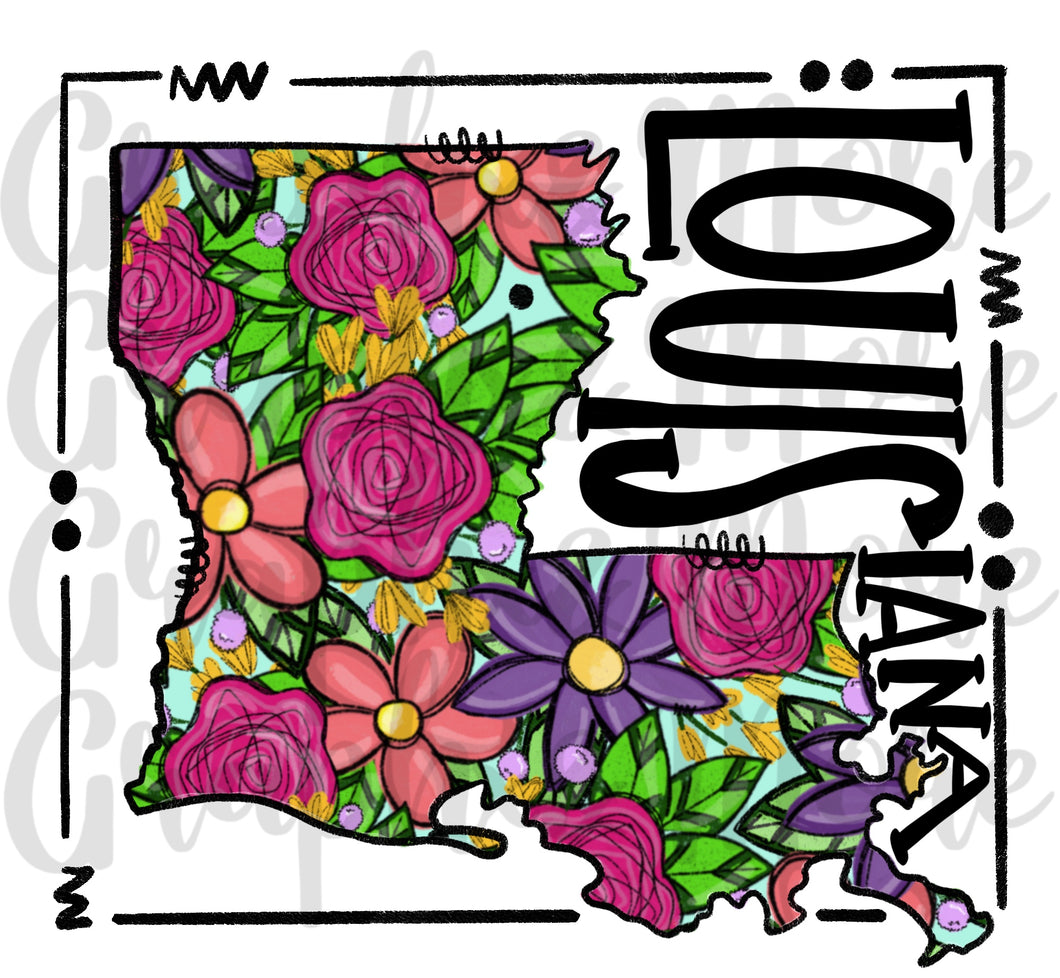 Bright Flowers Louisiana PNG | LA | Sublimation Design | Hand Drawn