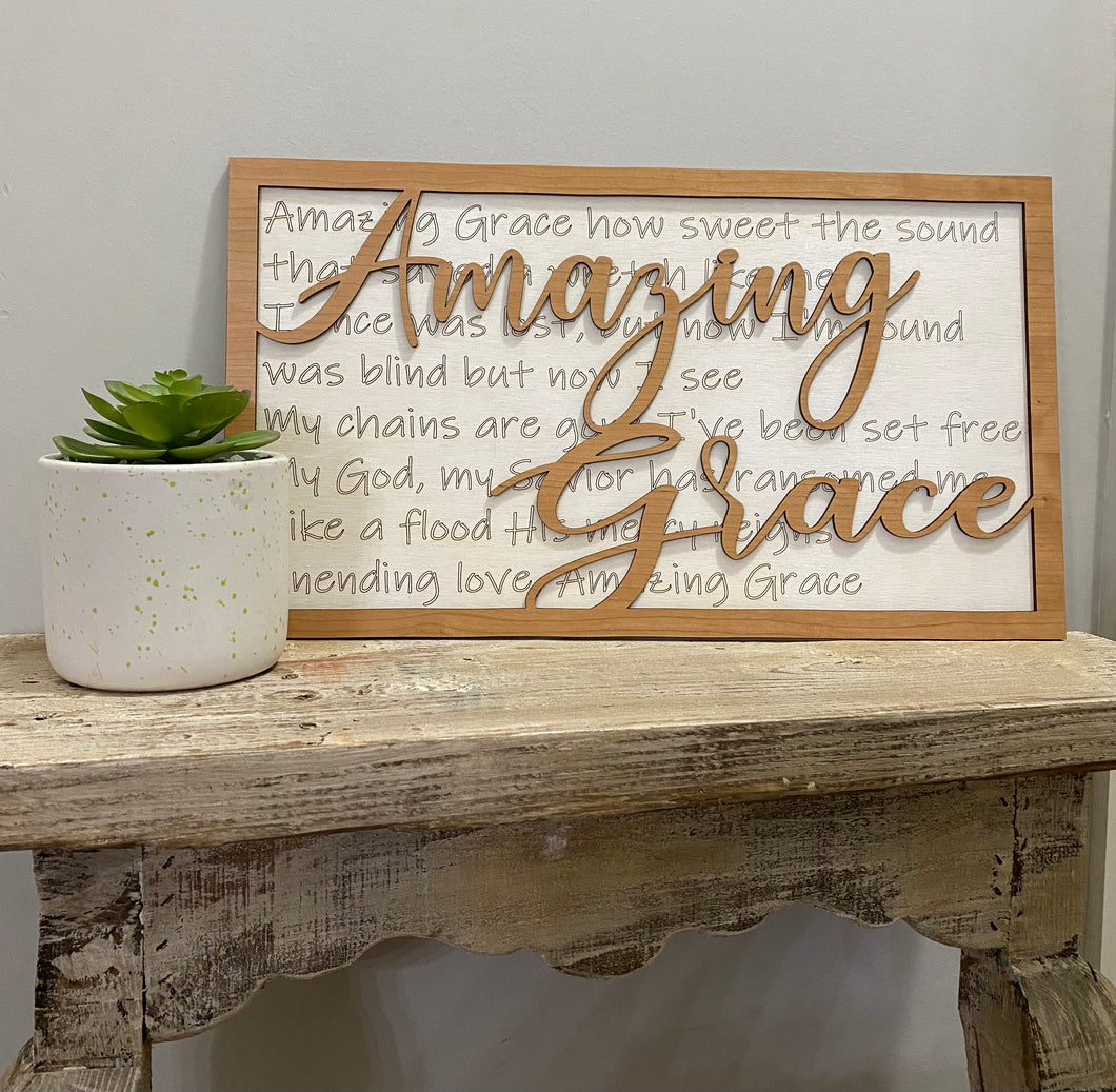 Amazing Grace Laser Cut Sign Digital Download | Two Layer | SVG | Glowforge
