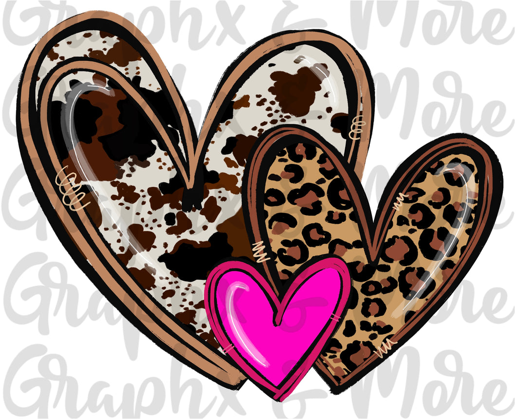 Hearts PNG | Sublimation Design | Hand Drawn