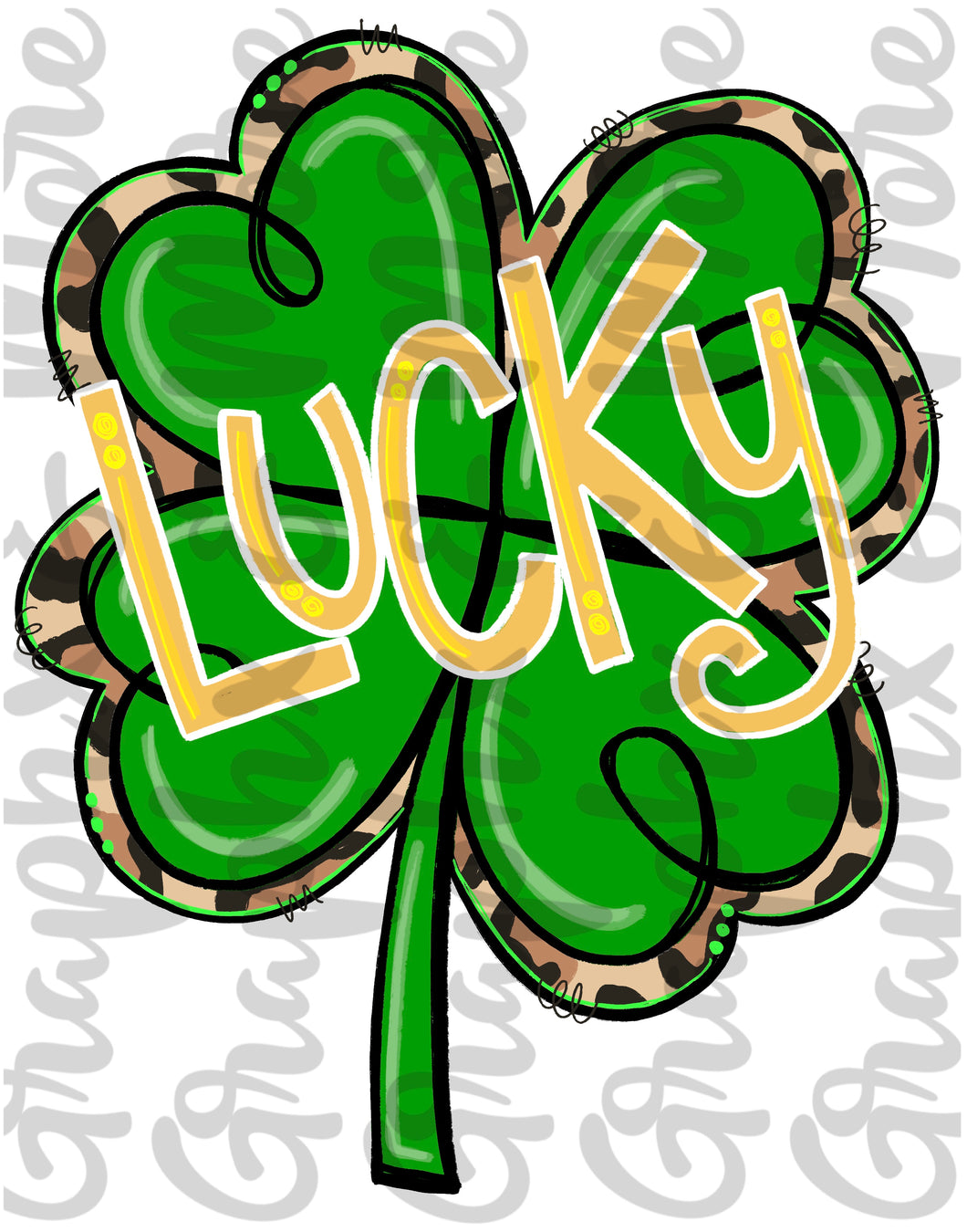 Lucky Shamrock PNG | Sublimation Design | Hand Drawn