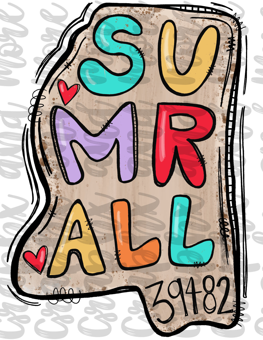 Sumrall MS 39482 State Shape PNG | Sublimation Design | Hand Drawn