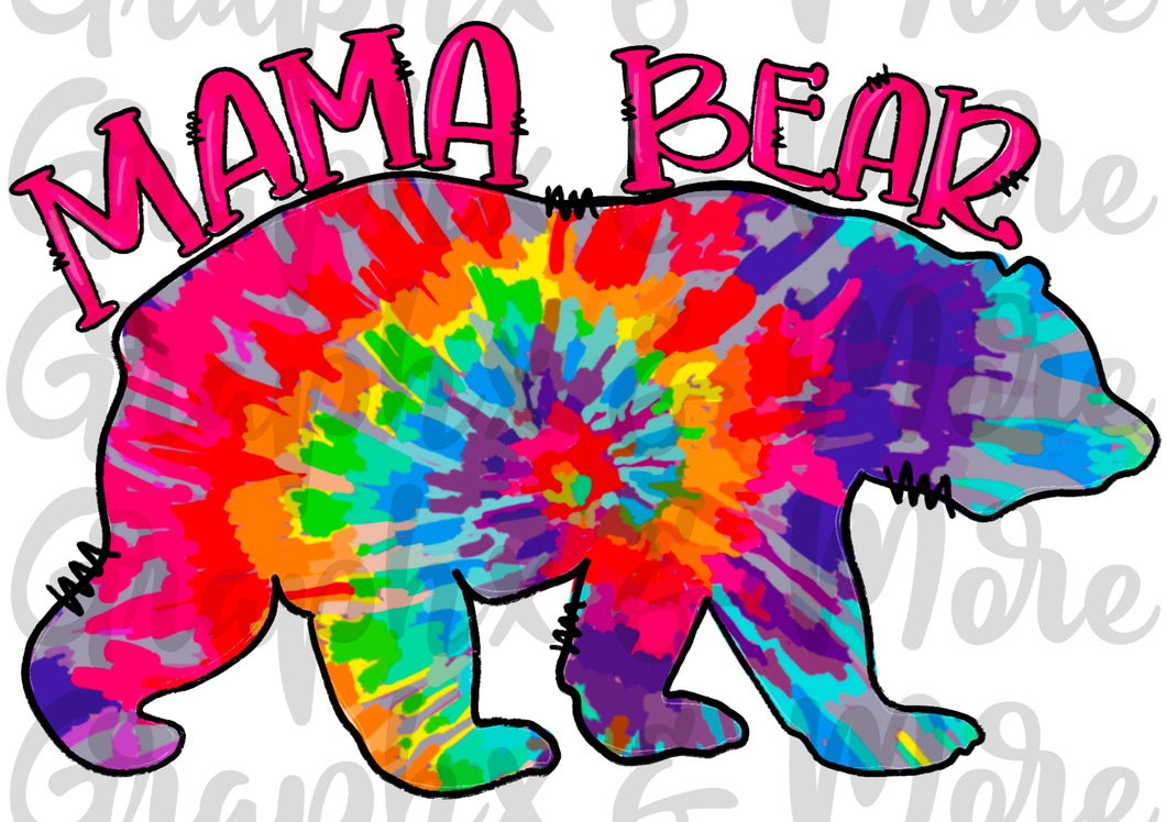 Tie Dye Mama Bear PNG | Sublimation Design | Hand Drawn