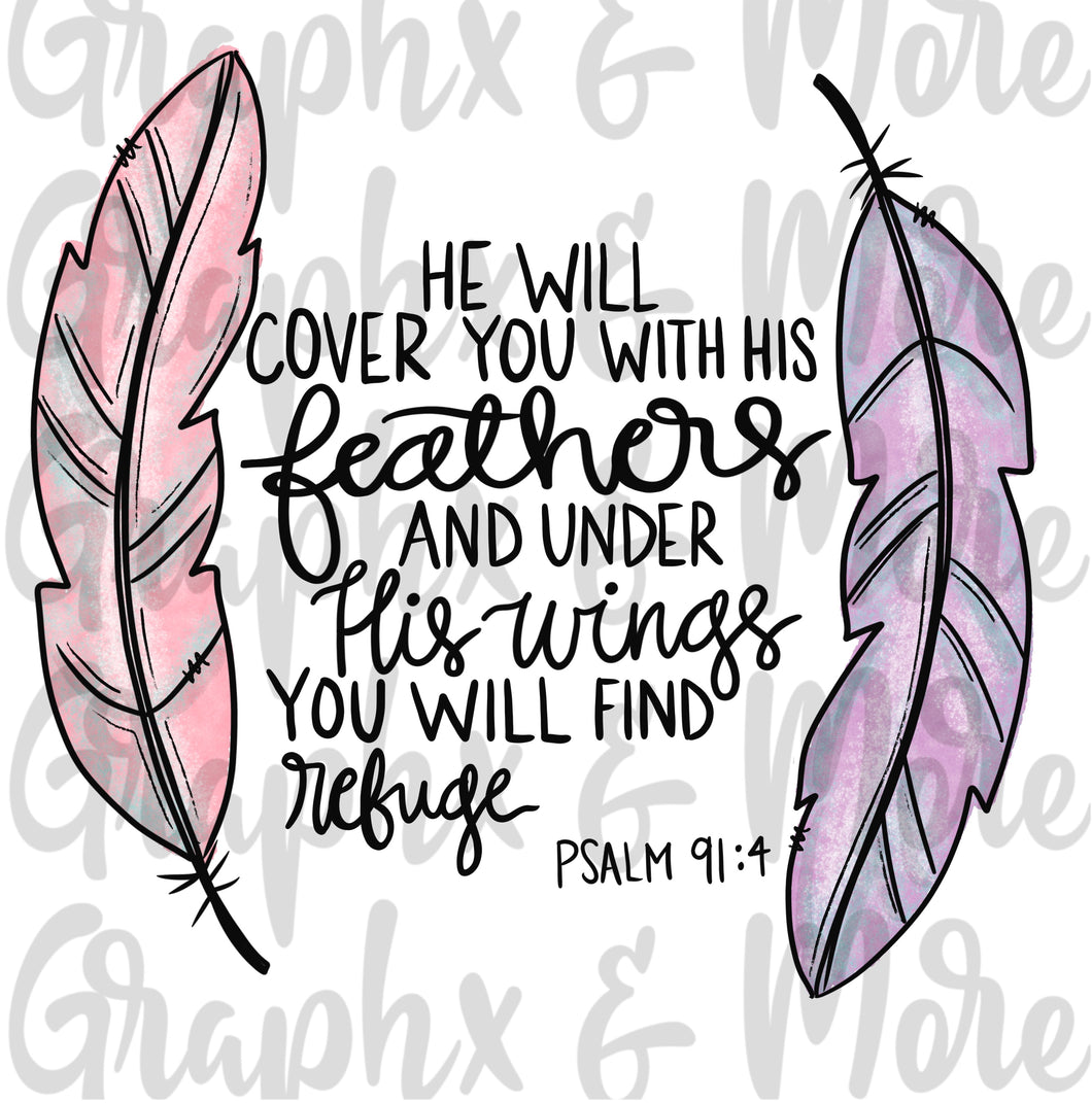 Feathers PNG | Psalm 91:4 | Hand Drawn | Sublimation Design