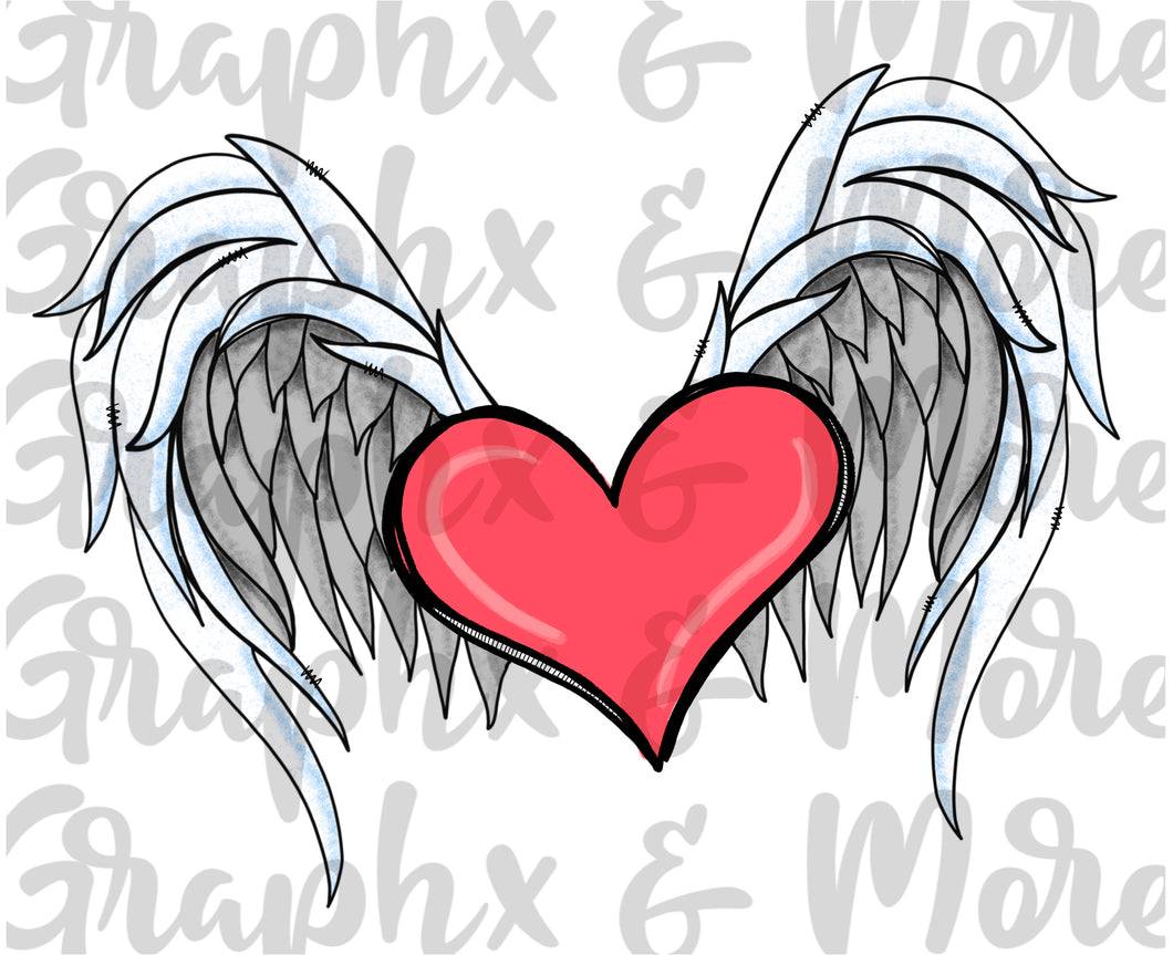 Heart with Wings PNG | Sublimation Design | Hand Drawn