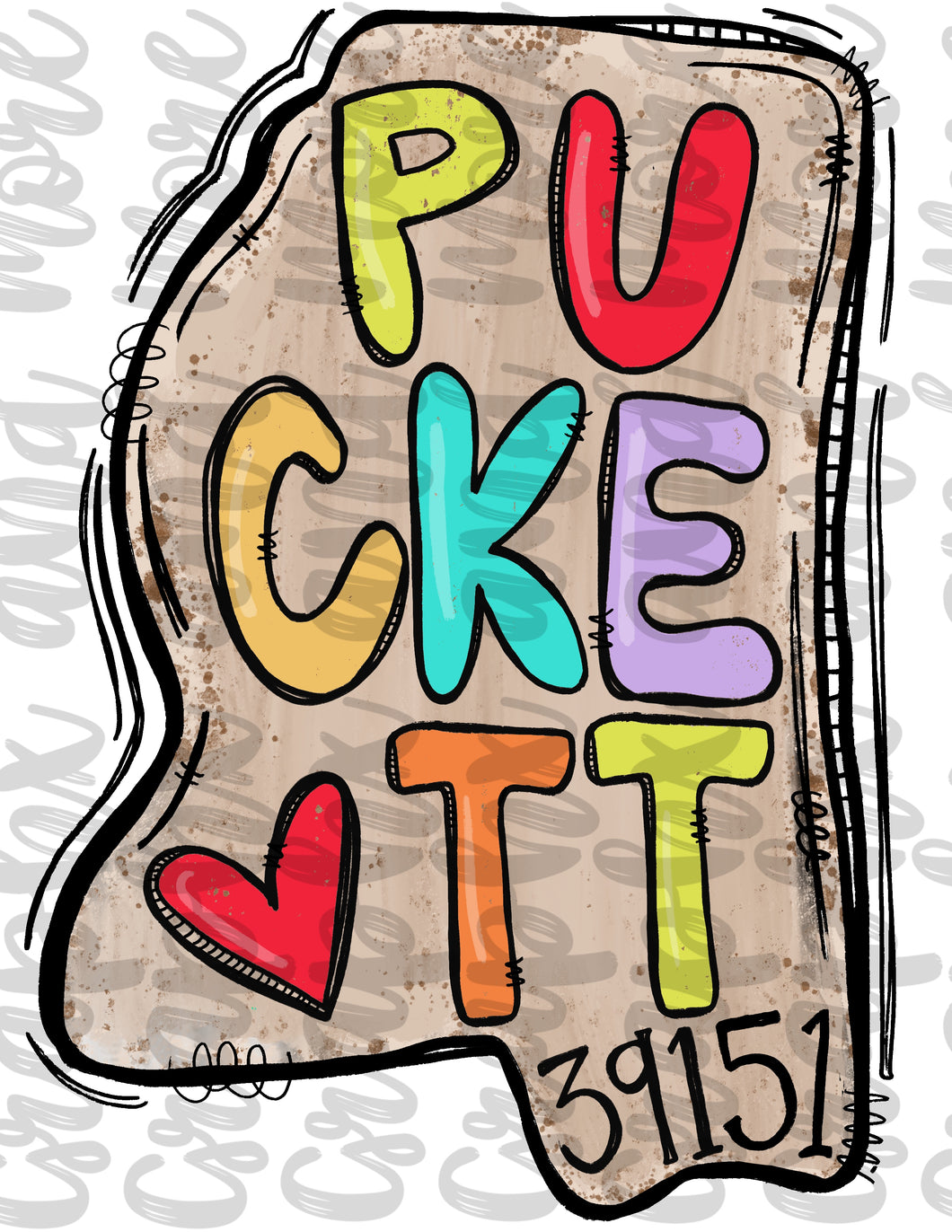 Puckett MS 39151 PNG | Hand Drawn | Sublimation Design