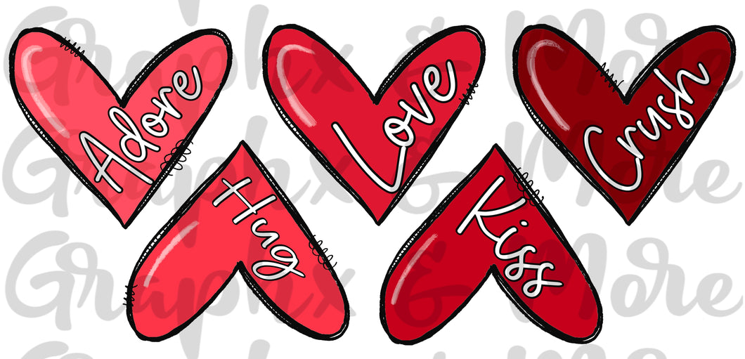 Red Hearts PNG | Sublimation Design | Hand Drawn