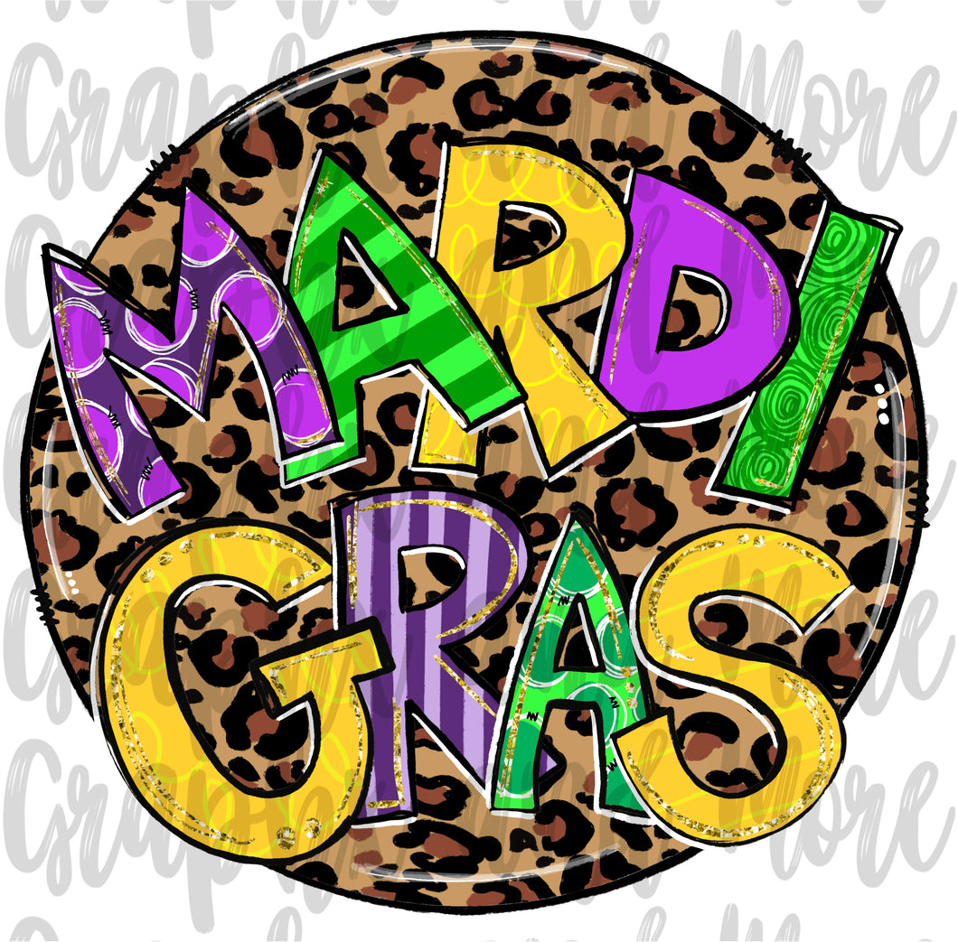 Leopard Mardi Gras PNG  | Hand Drawn | Sublimation Design