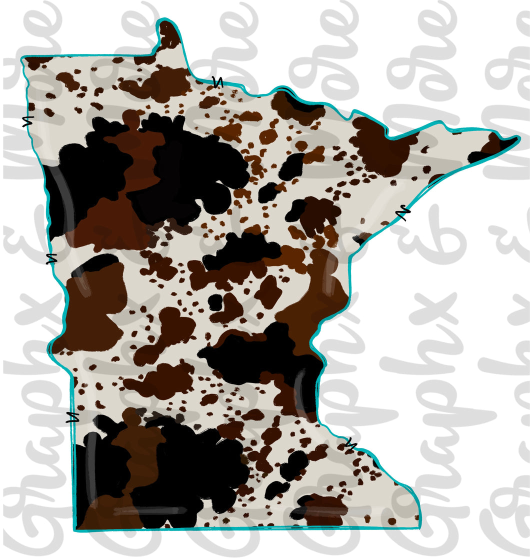 Cowhide MN PNG | Minnesota | Sublimation Design | Hand Drawn