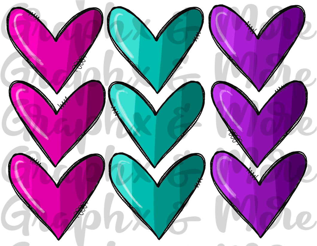 Hearts PNG | Sublimation Design | Hand Drawn