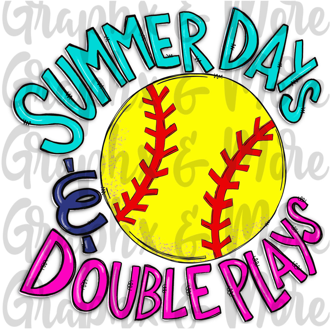 Softball Summer Days & Double Plays PNG | Sublimation Design | Hand Drawn