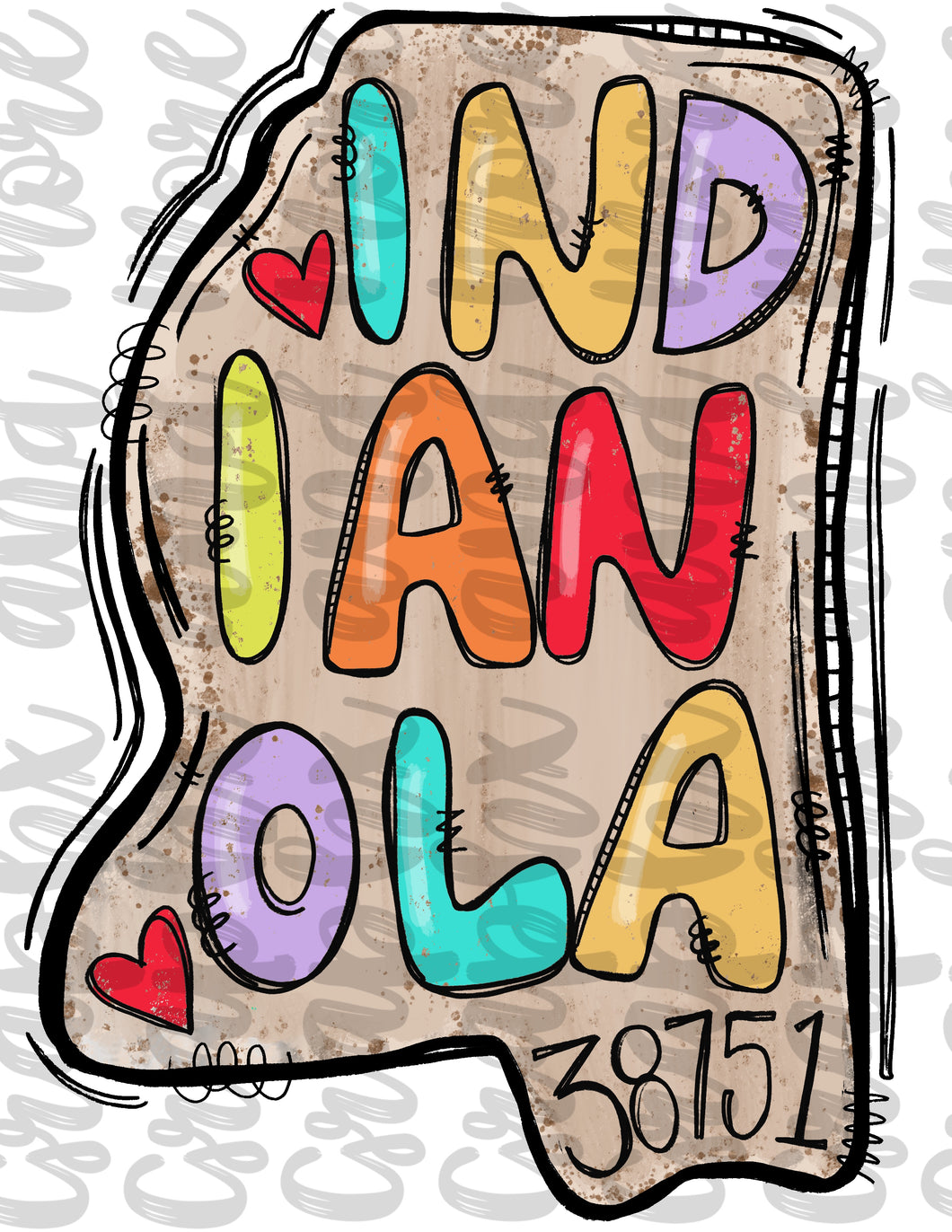 Indianola MS 38751 PNG | Hand Drawn | Sublimation Design
