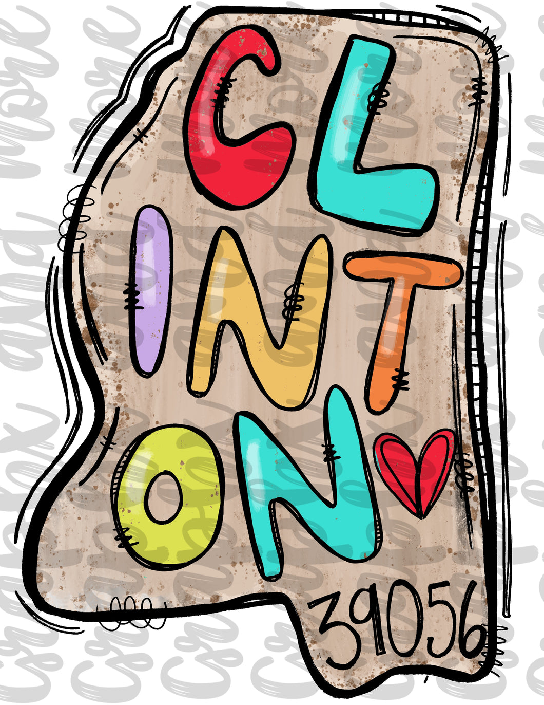 Clinton MS 39056 PNG | Sublimation Design | Hand Drawn