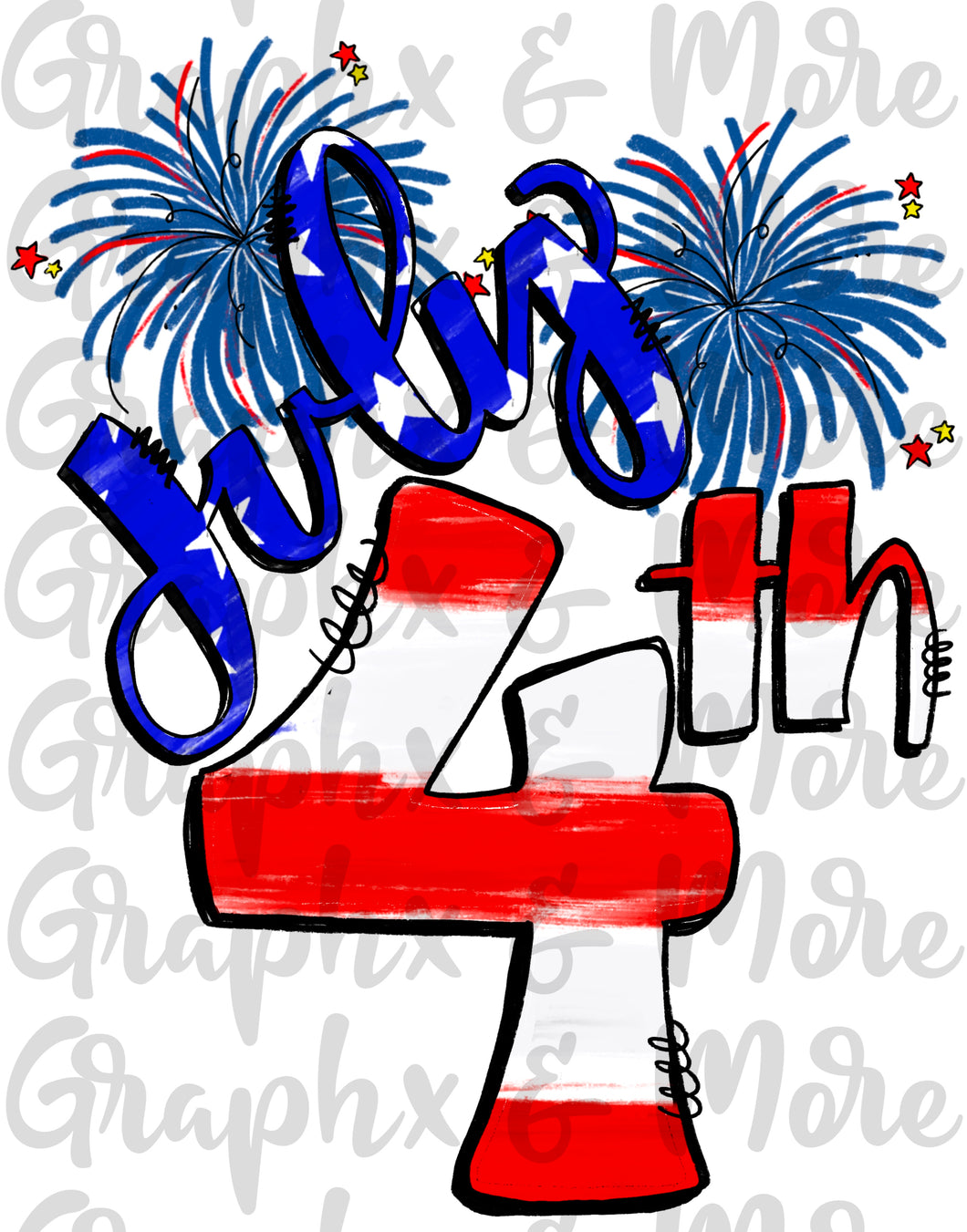 July 4th PNG | Sublimation Design | Hand Drawn