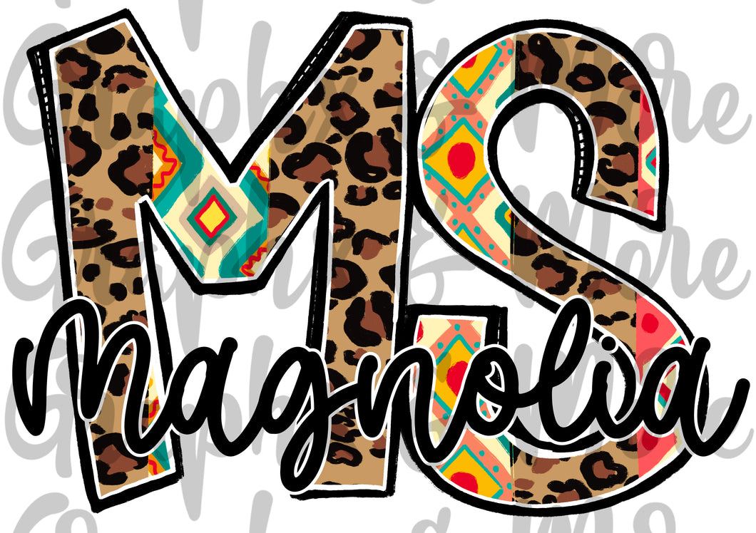 Magnolia MS PNG | Sublimation Design | Hand Drawn