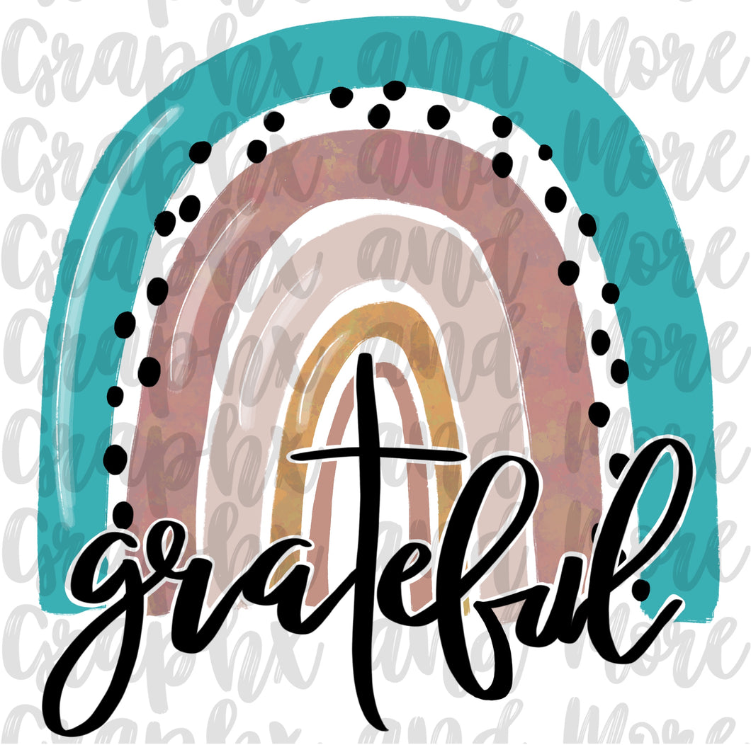 Teal Grateful Rainbow PNG | Sublimation Design | Hand Drawn