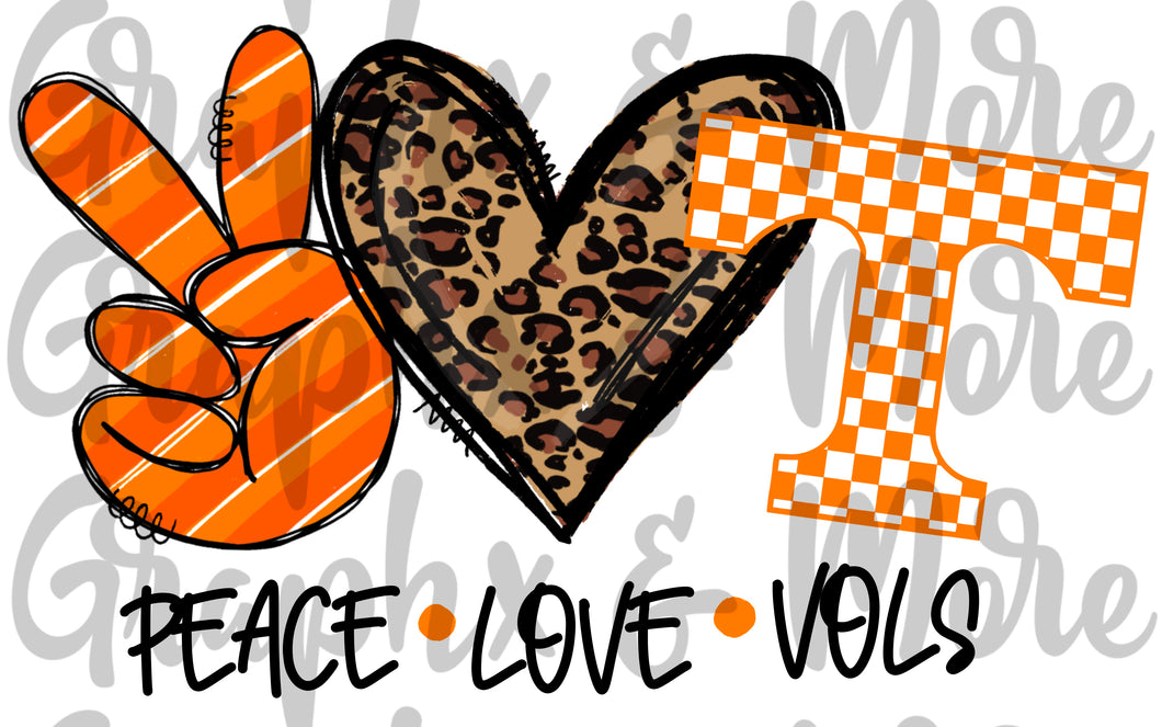 Peace Love Vols PNG | Sublimation Design | Hand Drawn
