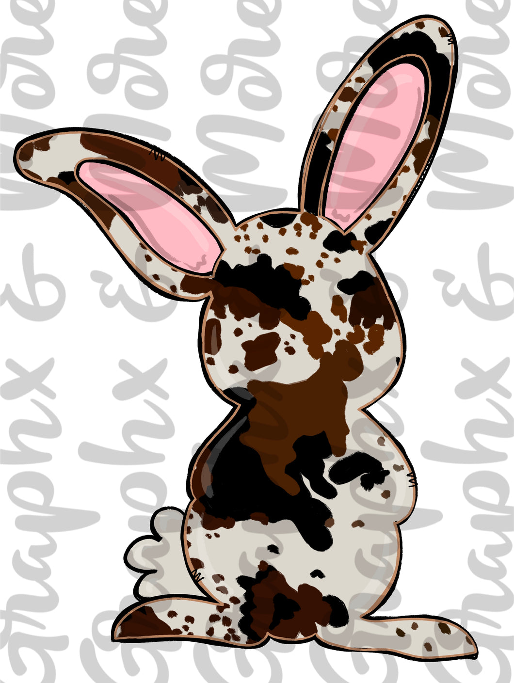 Cowprint Bunny PNG | Sublimation Design | Hand Drawn