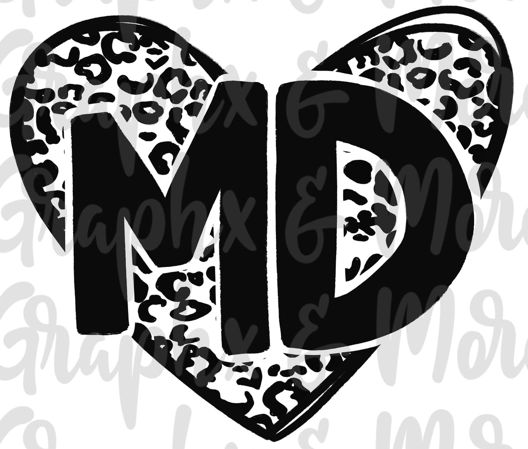 Single Color Leopard Heart MD PNG | Maryland | Sublimation Design | Hand Drawn