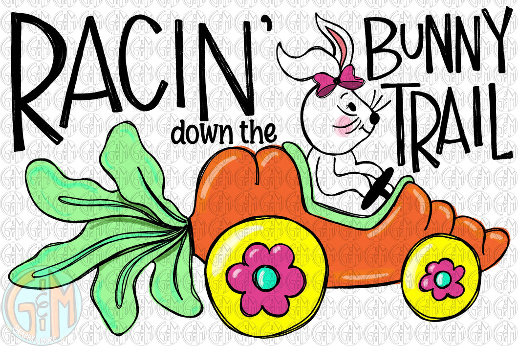 Girl Racin’ down the Bunny Trail PNG | Sublimation Design | Hand Drawn