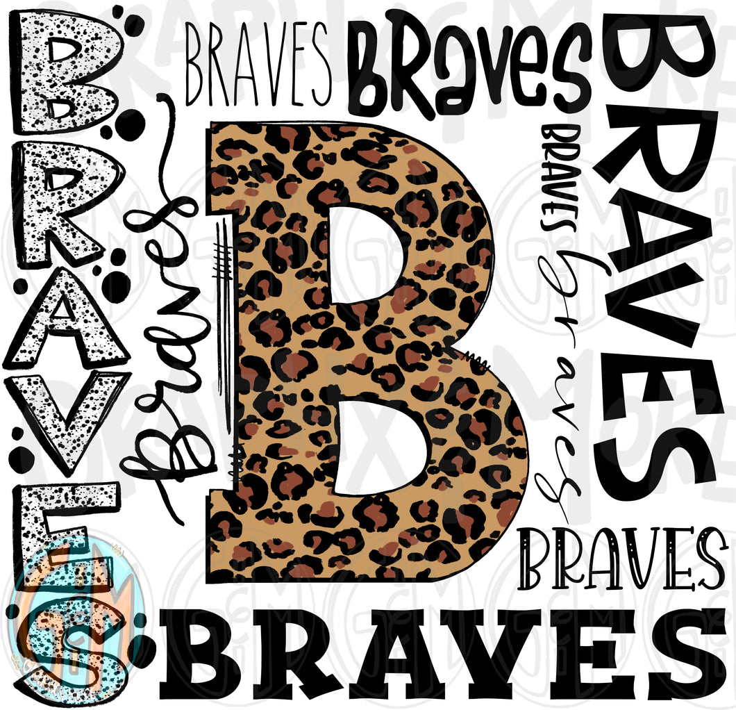 Leopard Braves Collage PNG | Sublimation Design | Hand Drawn