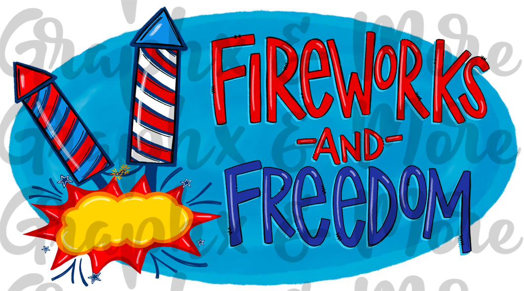 Fireworks and Freedom PNG | Sublimation Design | Hand Drawn