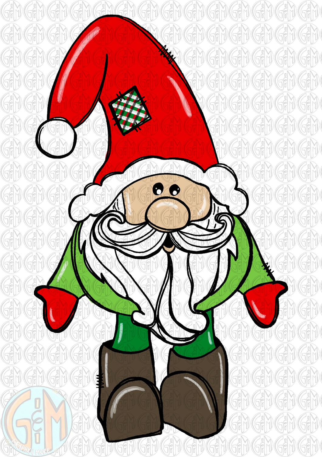 Santa Gnome PNG | Traditional Colors | Sublimation Design | Hand Drawn