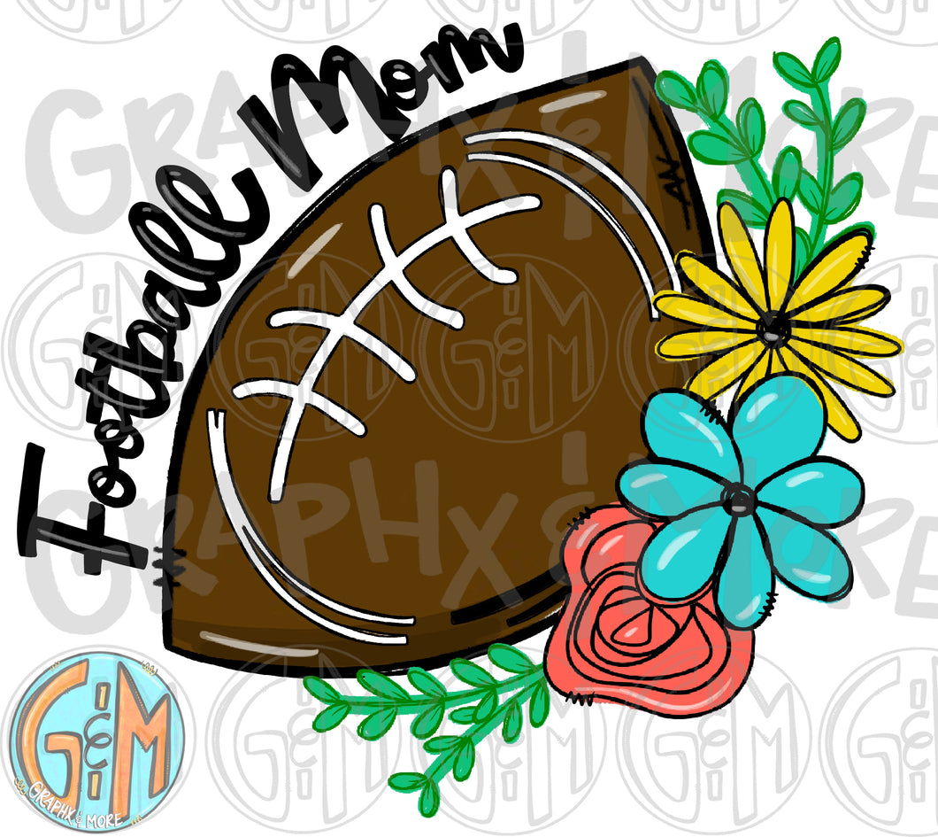 Floral Football Mom PNG | Sublimation Design | Hand Drawn