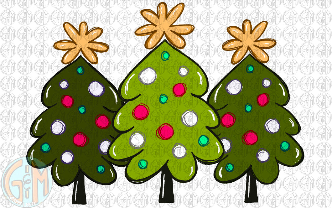Tree Trio PNG | Sublimation Design | Hand Drawn