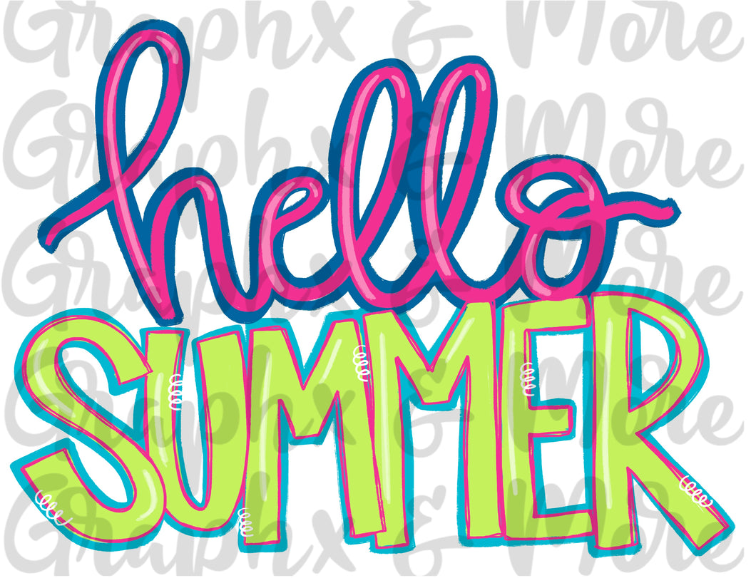 Hello Summer PNG | Sublimation Design | Hand Drawn