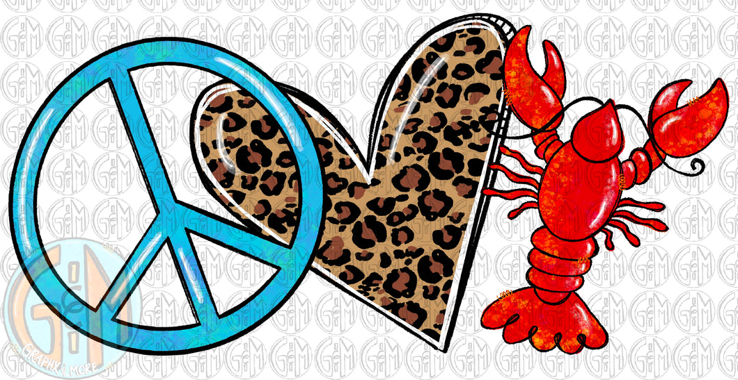 Peace Love Crawfish PNG | Sublimation Design | Hand Drawn