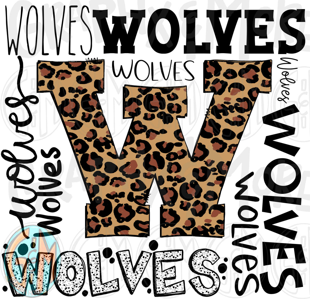 Leopard Wolves Collage PNG | Sublimation Design | Hand Drawn