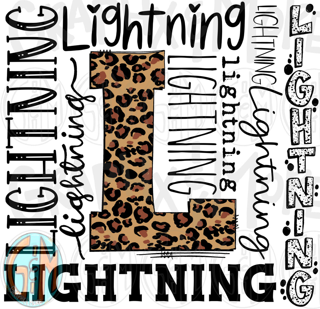 Leopard Lightning Collage PNG | Sublimation Design | Hand Drawn