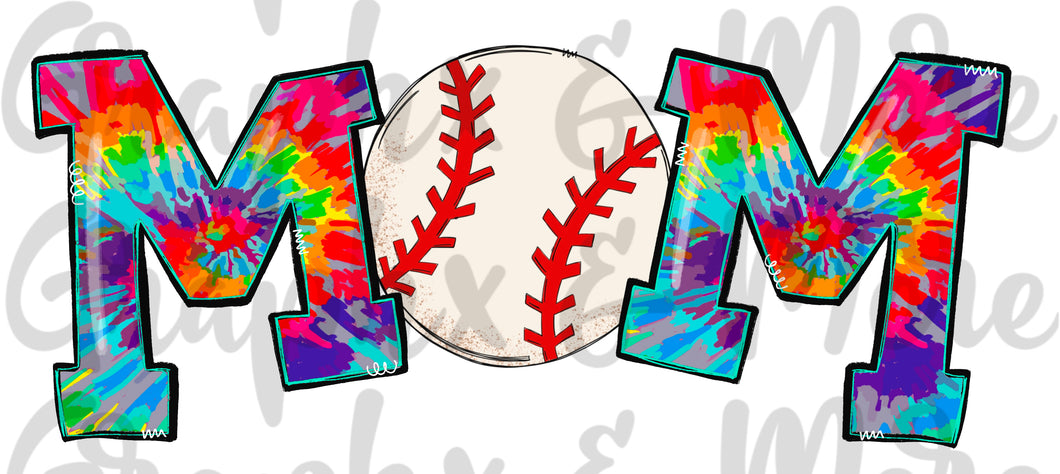 Tie Dye Baseball Mom PNG | Sublimation Design | Hand Drawn
